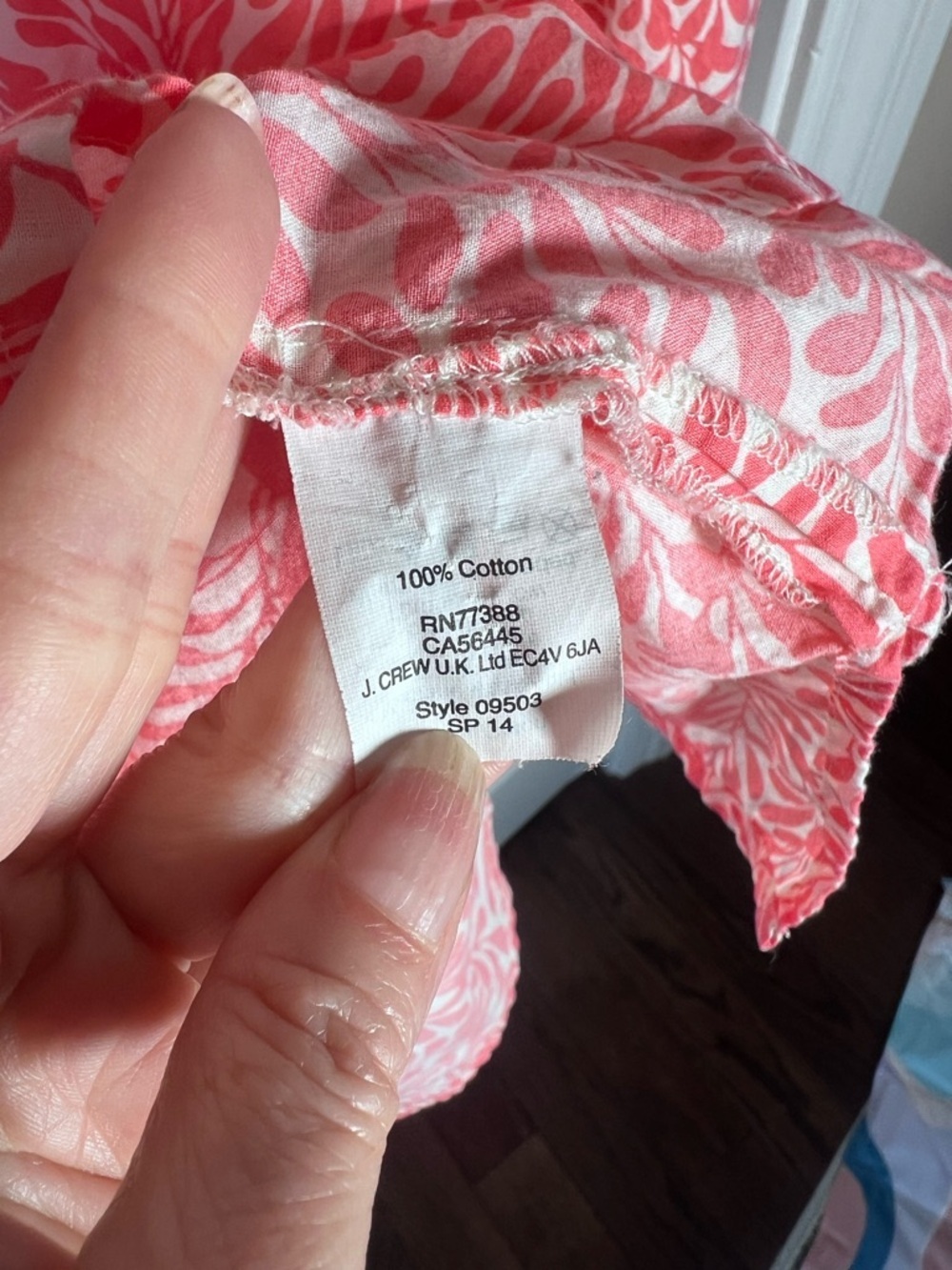 J. Crew Coral Leaf-Print Tunic with White Background and blue trim - Picture 4 of 7